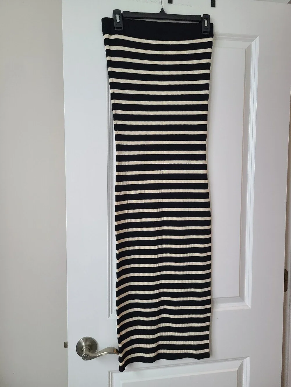 J.Crew Black And Ivory Stripe Knit Tube Midi Dress